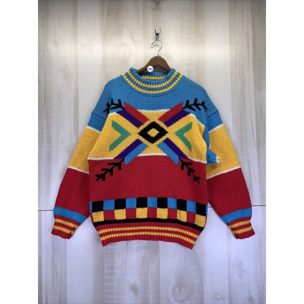 Tomboy Vintage 1990s Colorful Wool Blend Knit Sweater Mens Womens Unisex Small